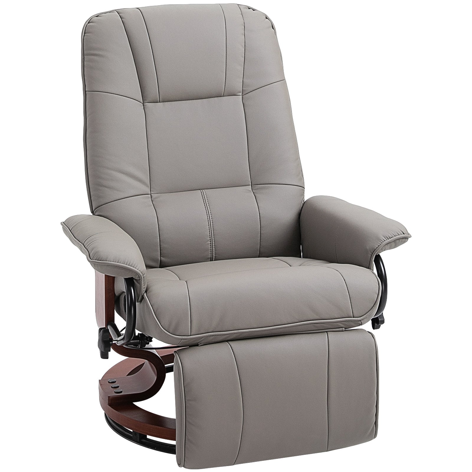 HOMCOM 360° Swivel Recliner Chair with Footstool, Manual Recliner Armchair with Wooden Base, Faux Leather Upholstered Reclining Chair for Living Room, Bedroom, Office, Grey
